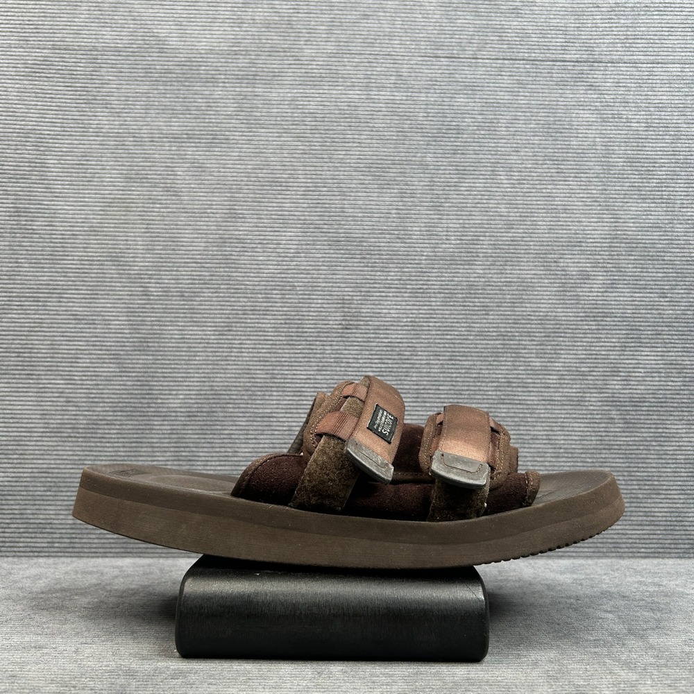 Suicoke MOTO-Cab Sandals Brown Suede Nylon Double Strap Vibram Slides Mens Y2k